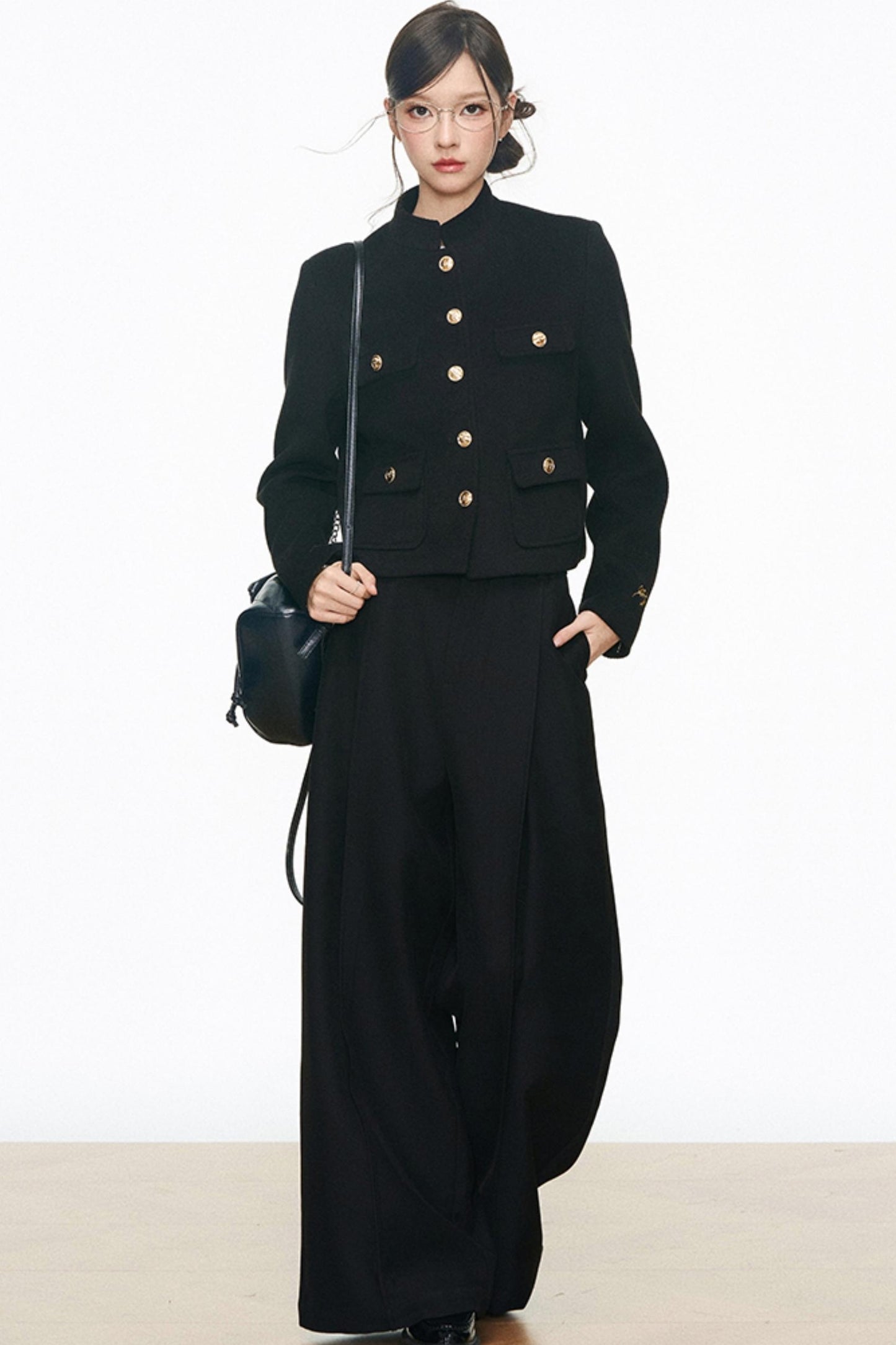 Black Gold Buckle Short Jacket Set-Up