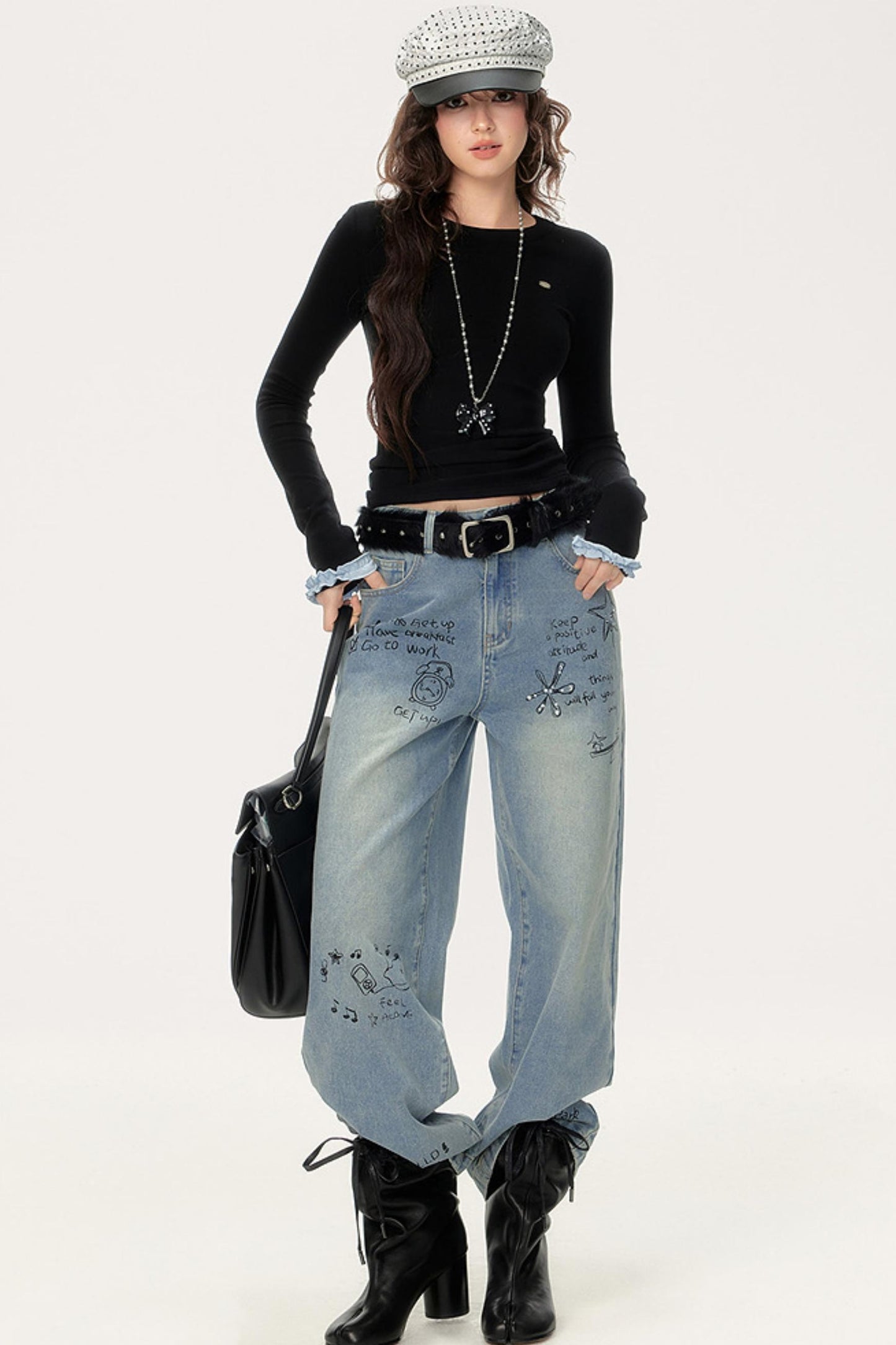 Diamond Print Casual Straight Pants