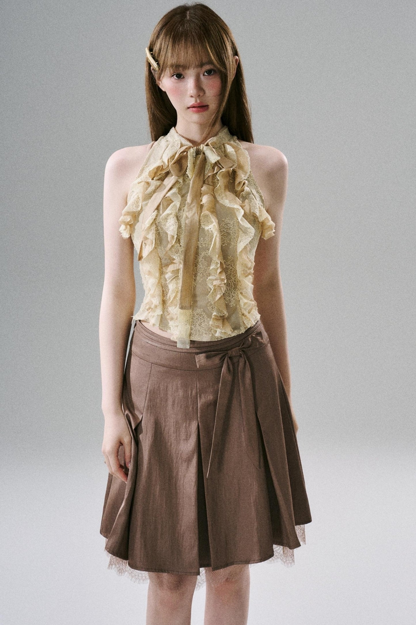 Slim Fit Ruffled Lace Halter Top