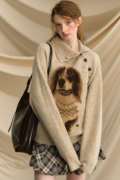 Autumn Puppy Retro Knitted Sweater