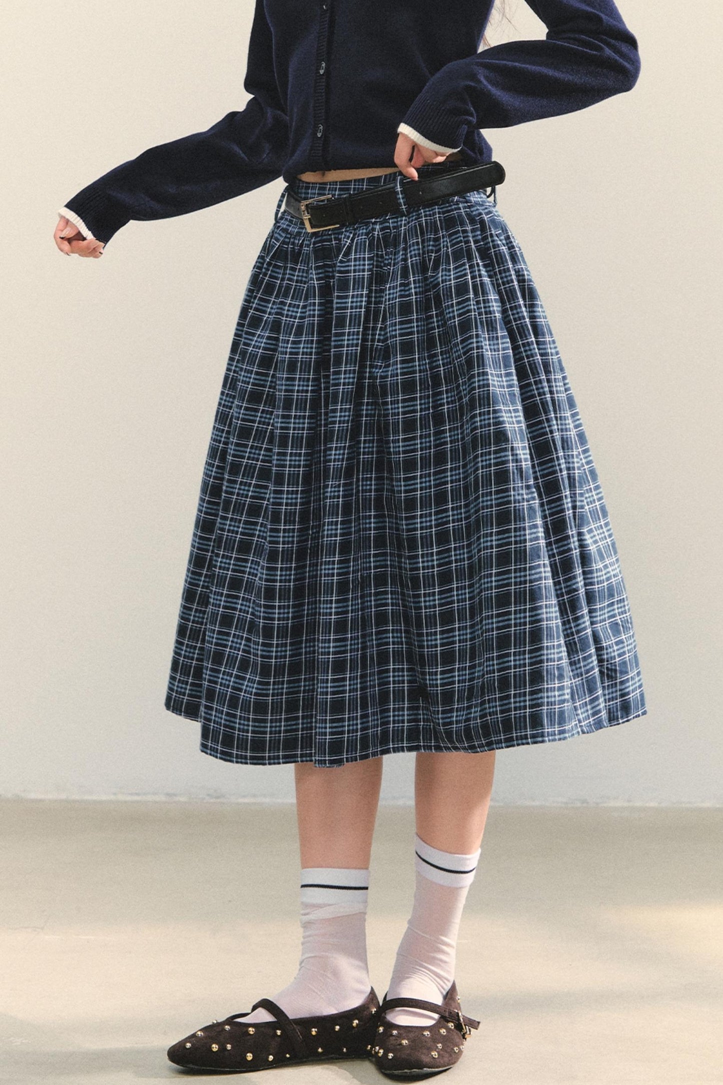 Checkered High Waist Flare Skirt
