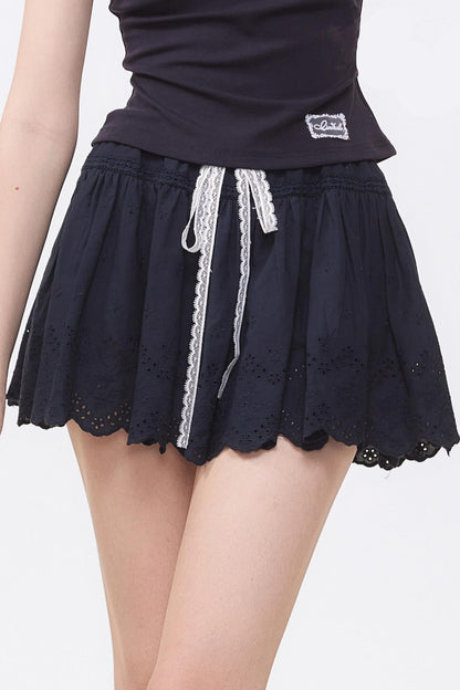 Summer Navy Blue Lace A-Line Skirt