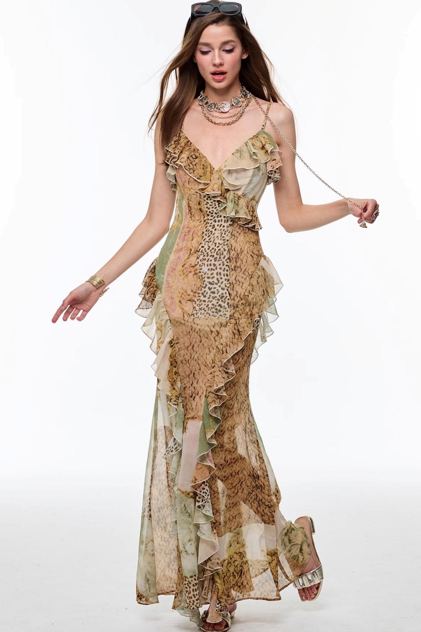 Leopard Pleats Slim Dress