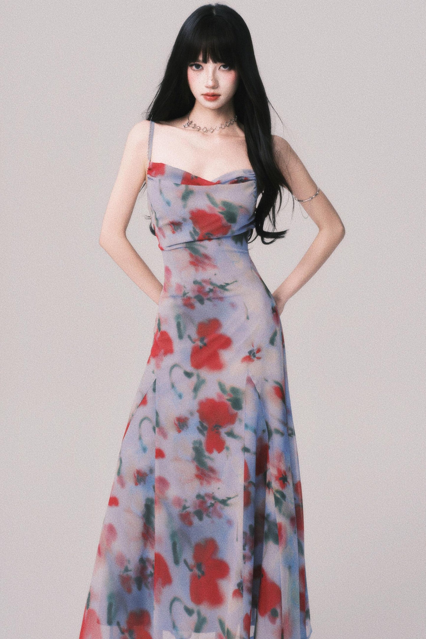 Blurred Print Strap Resort Dress
