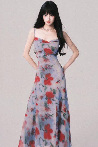Blurred Print Strap Resort Dress