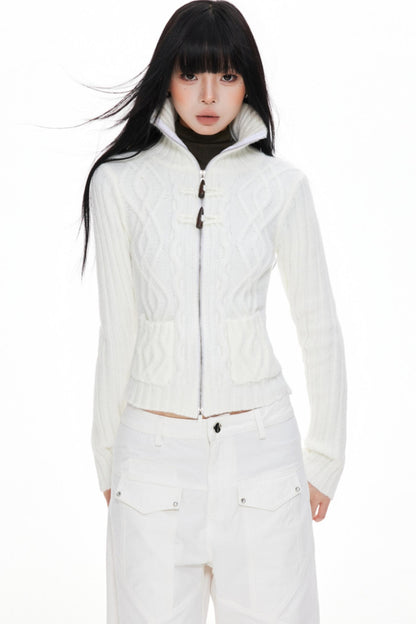 High Neck Slim Sweater Jacket