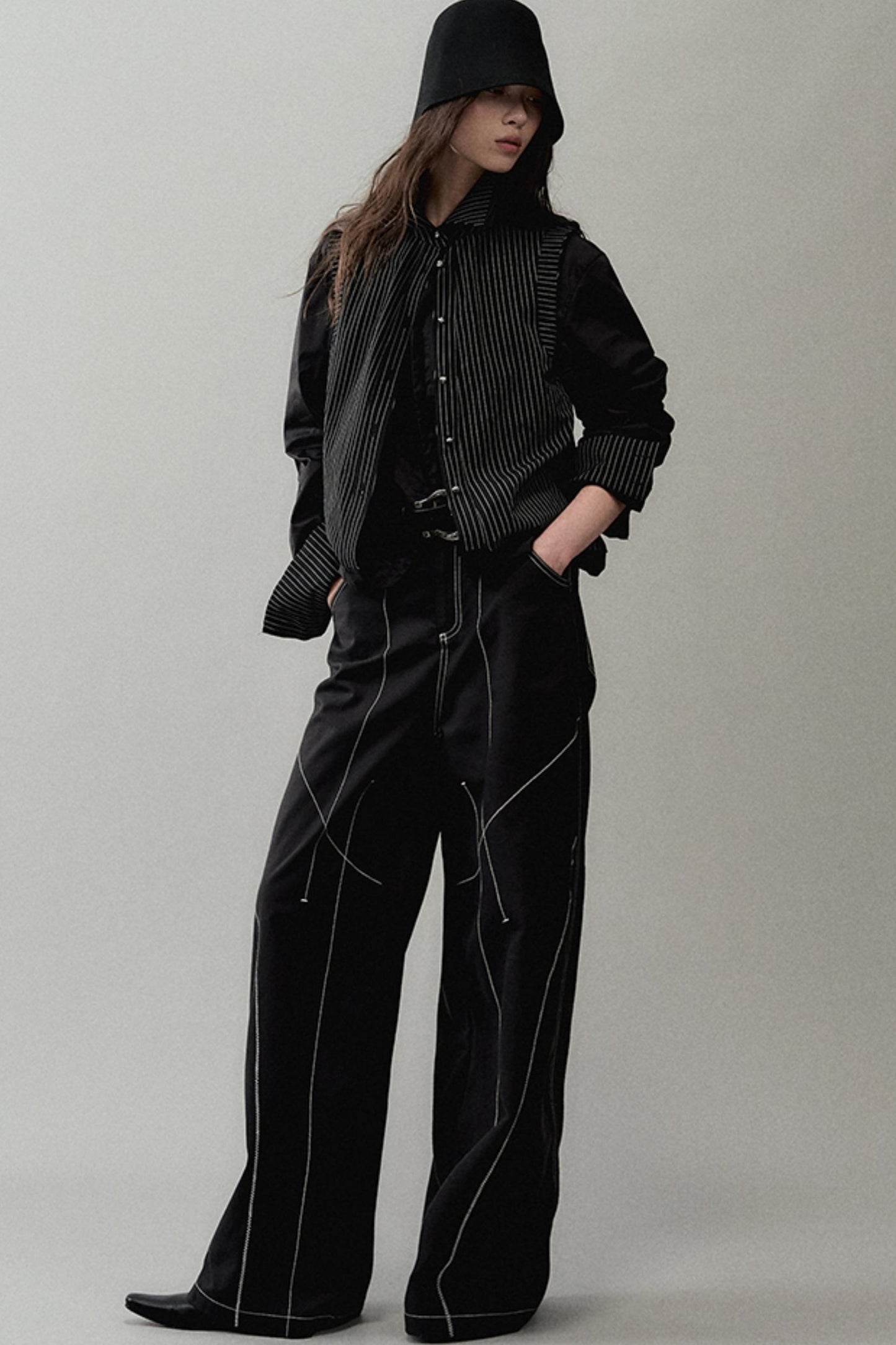 Contrast Wide-Leg Pants