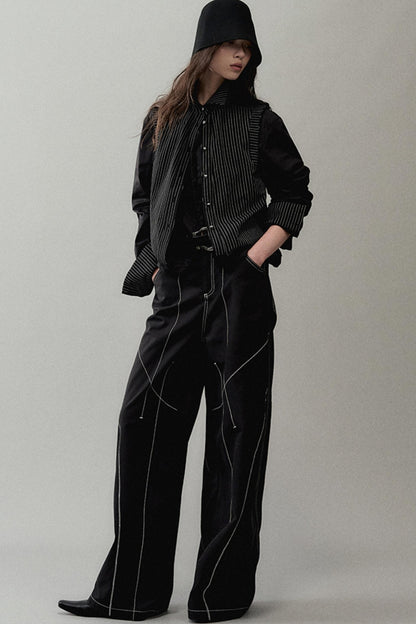 Contrast Wide-Leg Pants