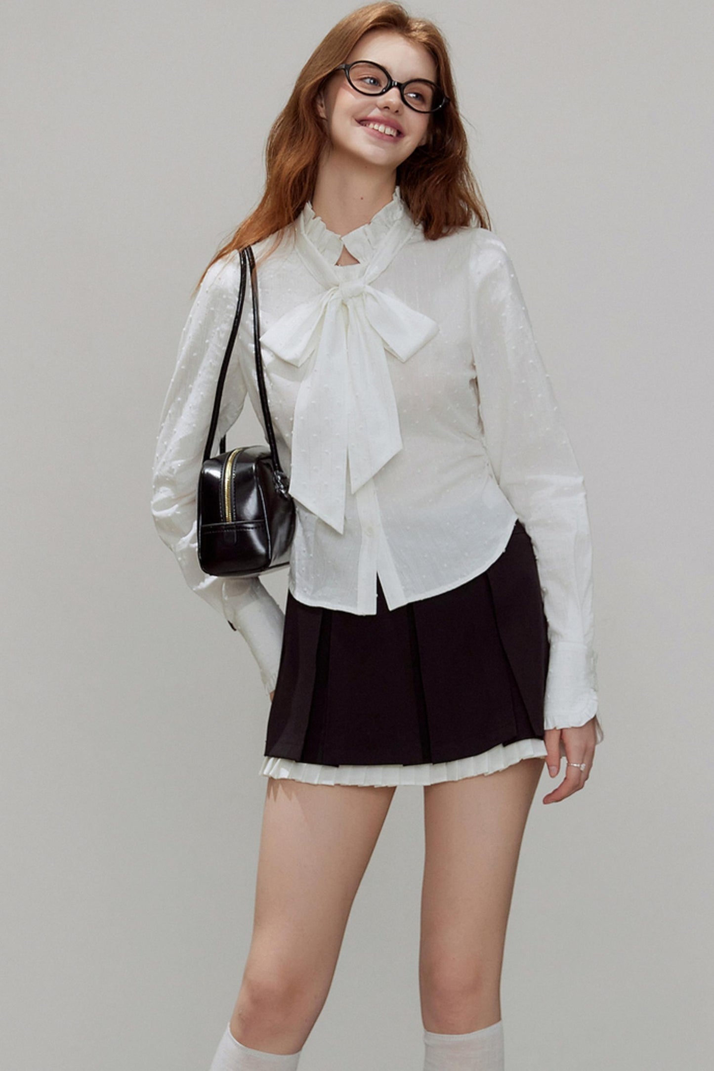 Autumn Texture Bow Strap Shirt