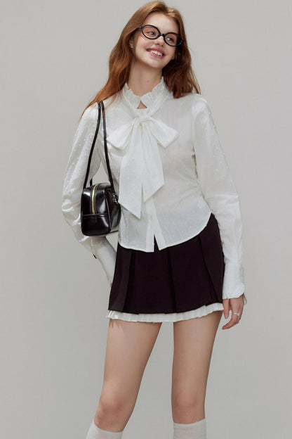 Autumn Texture Bow Strap Shirt