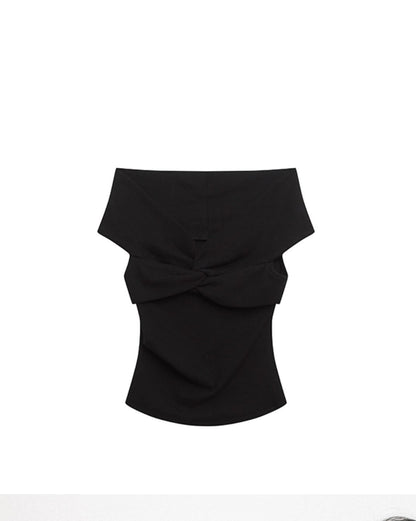 American Black Boat Neck Slim Top