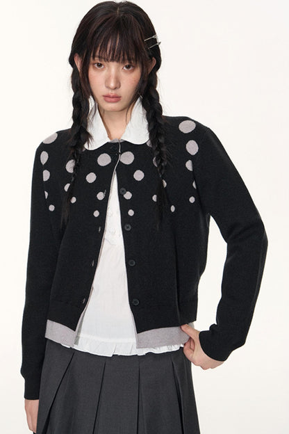 Vintage Polka Dot Crew Neck Sweater Jacket