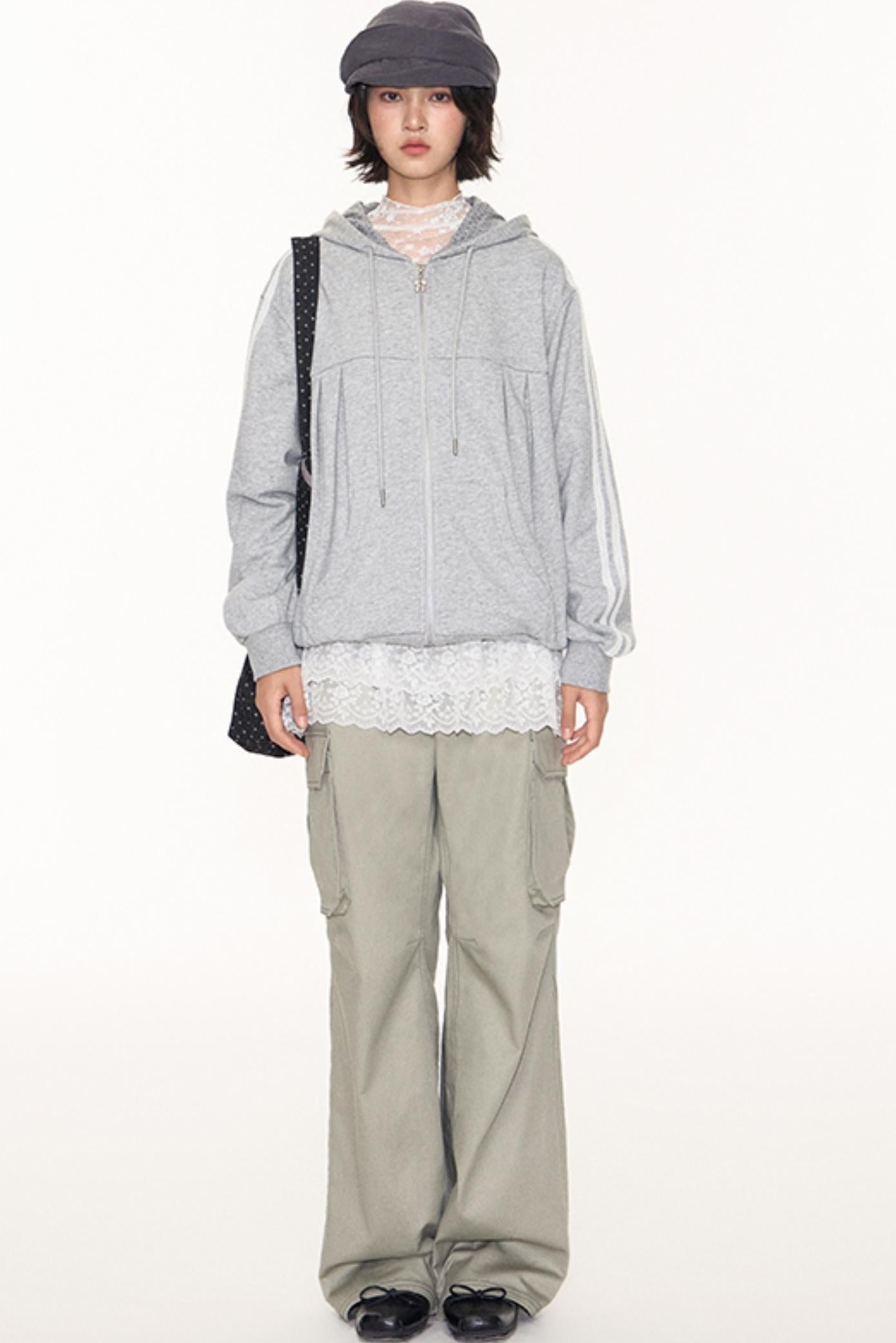 Lace Webbing Hoodie Top