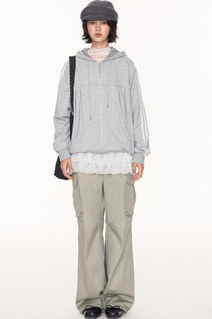 Lace Webbing Hoodie Top