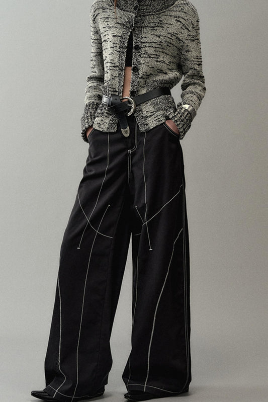 Contrast Wide-Leg Pants
