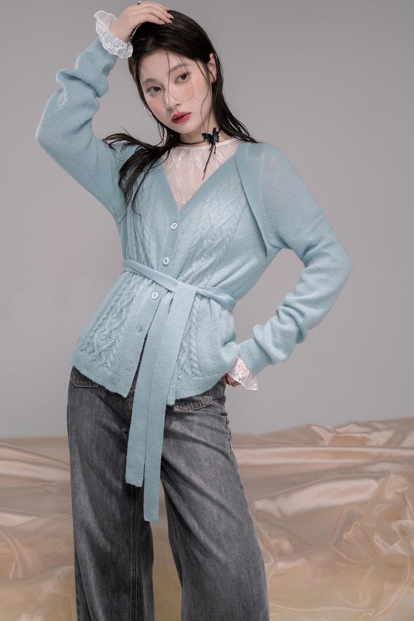 Wavy Wool Diamond Cardigan