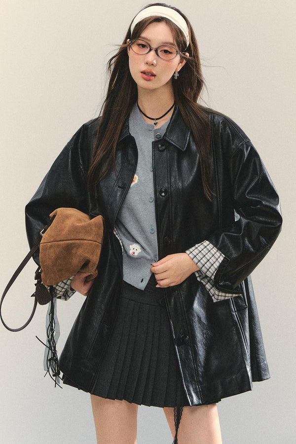 Motorcycle Plaid Leather Jacket