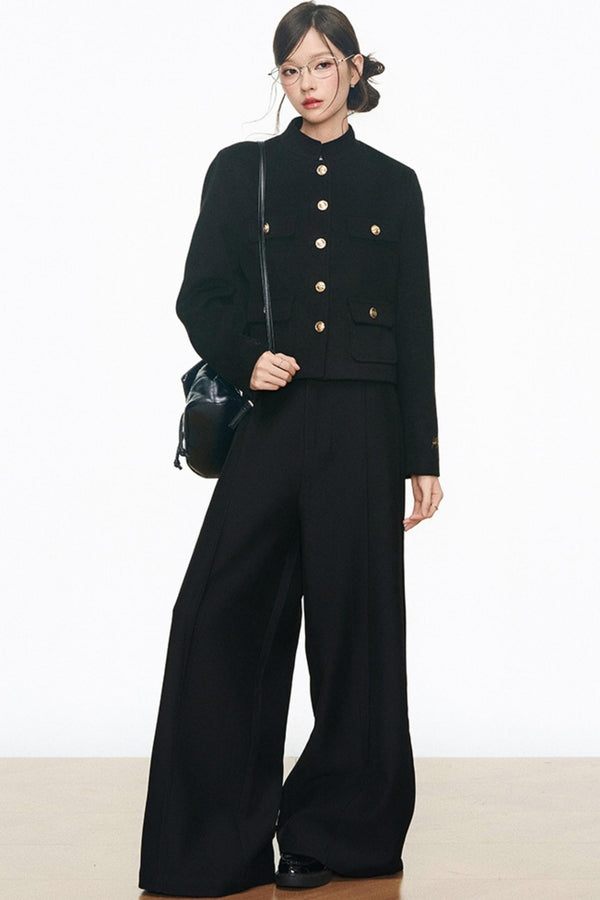 Black Gold Buckle Short Jacket Set-Up