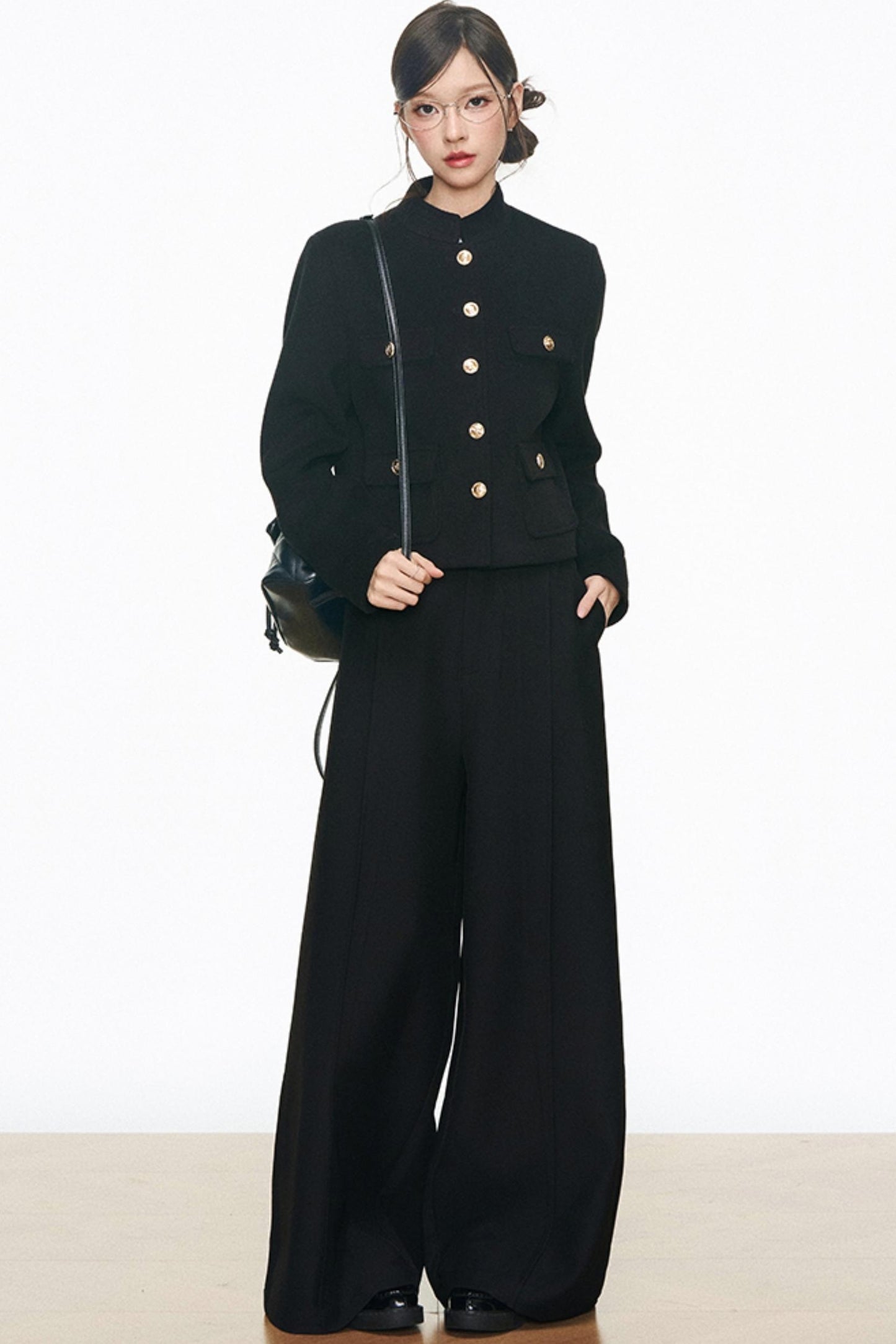 Black Gold Buckle Short Jacket Set-Up