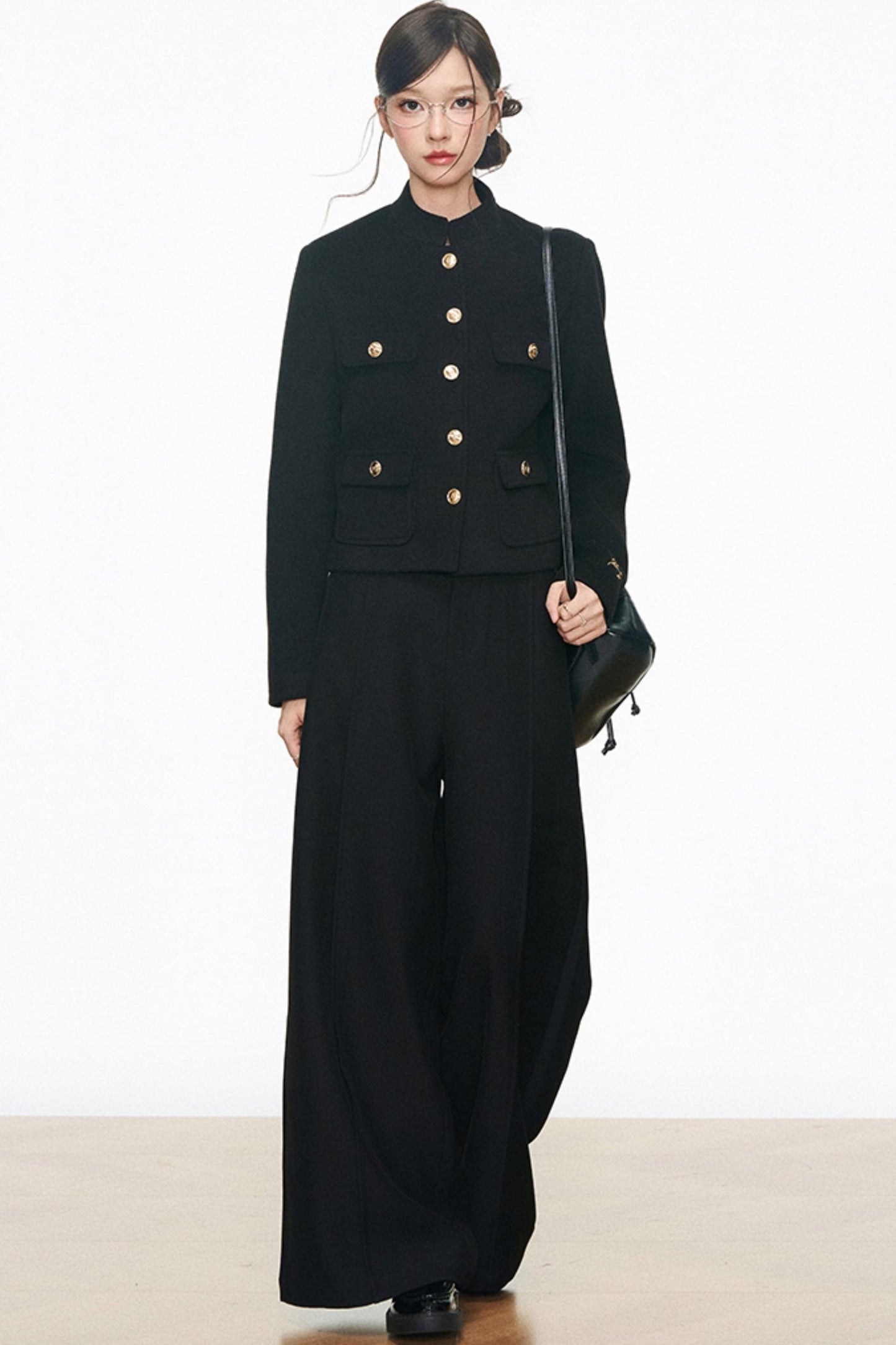 Black Gold Buckle Short Jacket Set-Up