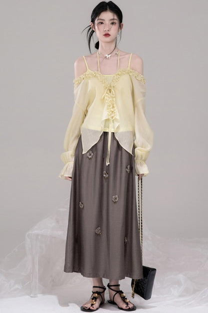 Feathered Lemon Suspenders Set