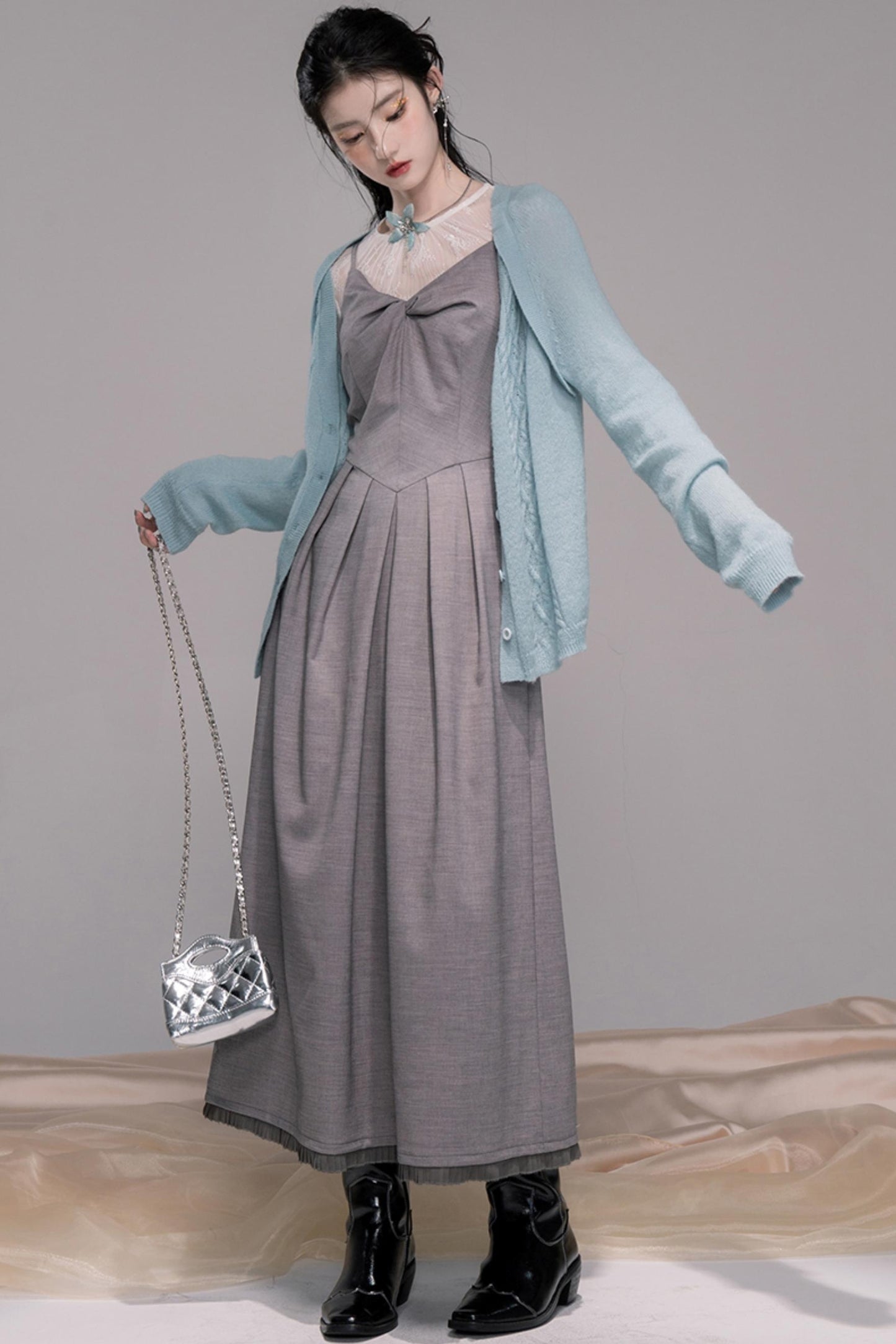 Princess Waistline Pleated Suspender Dress