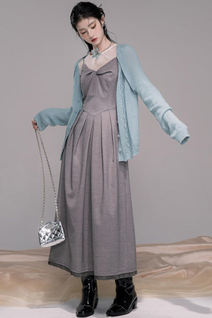 Princess Waistline Pleated Suspender Dress