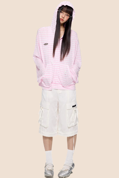 Pink Striped Summer Coverall Jacket