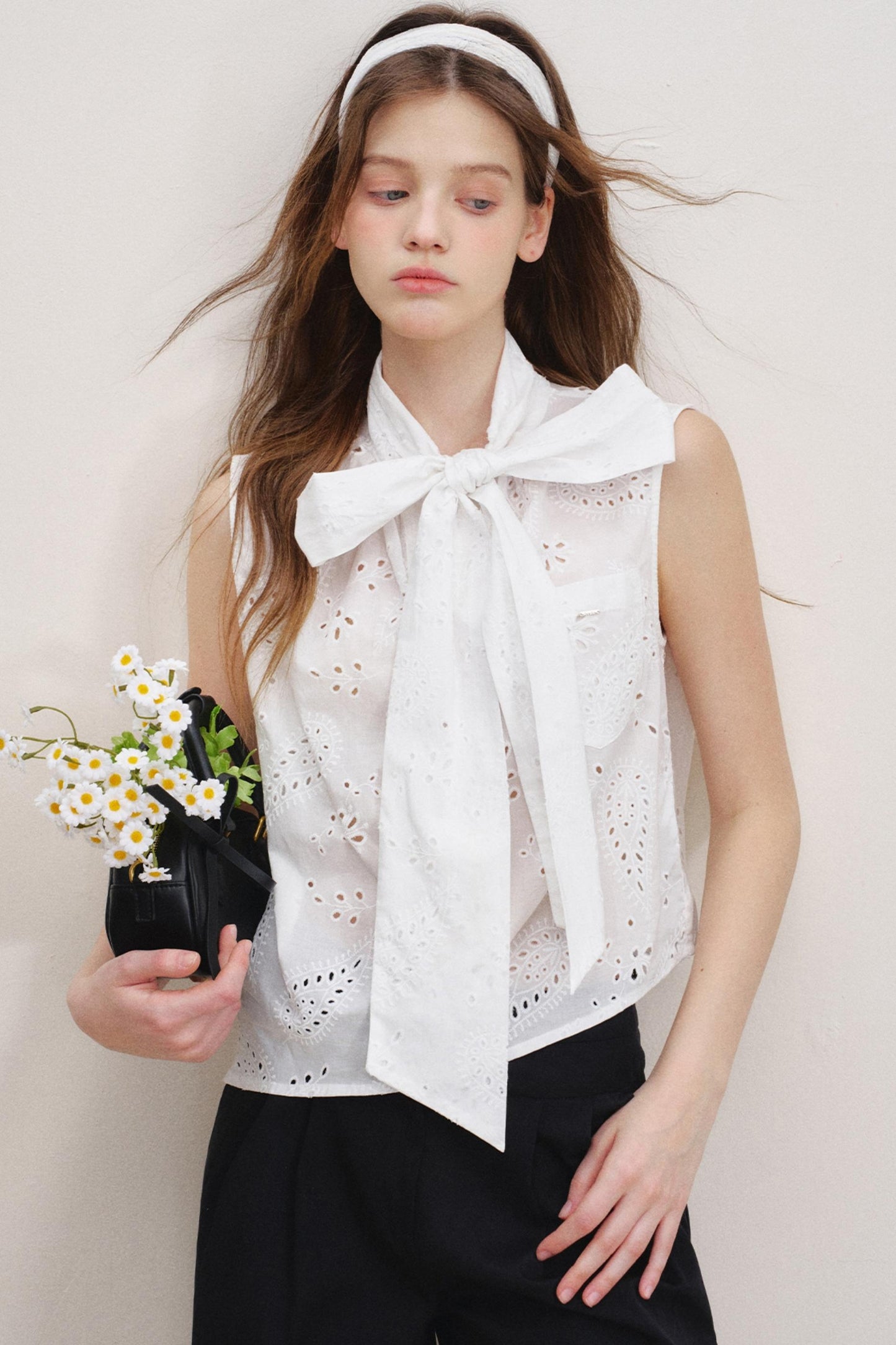 Lace Overlay High-Waisted Casual Pants