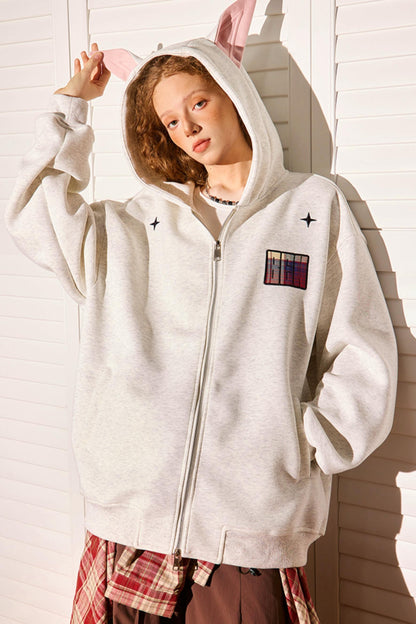 Vintage Peplum Zipper Hoodie Jacket