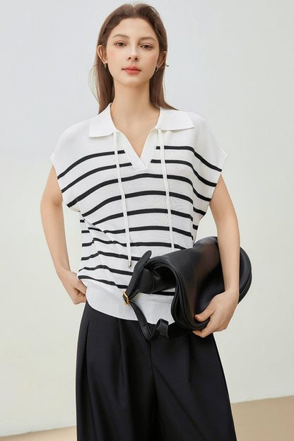 Striped Knit Polo Sweater