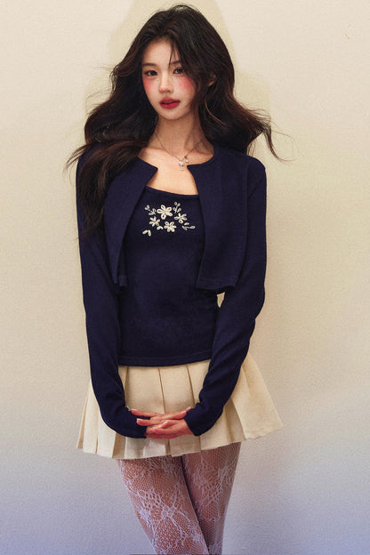 Black And White Twill Wool Skirt