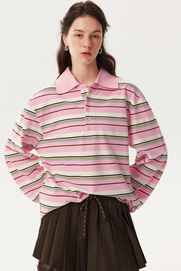 Autumn Texture Long-Sleeved Polo Shirt