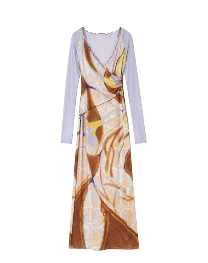 Rosewood Geometric V-Neck Long Sleeve Dress