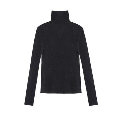 Wool Pile Collar Slim Knit Top