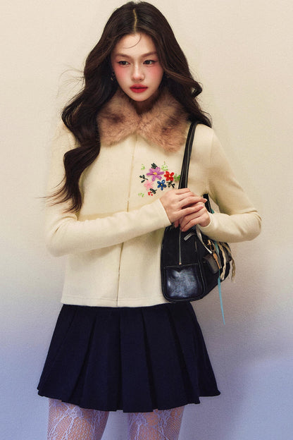 Black And White Twill Wool Skirt