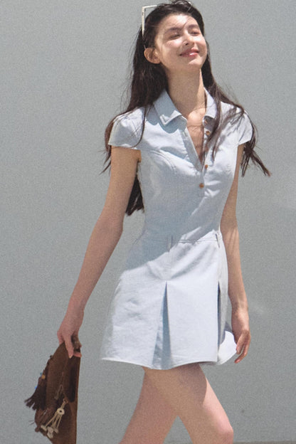 Summer Cicadas Denim V-Neck Waist Dress