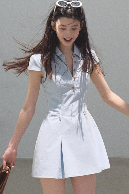 Summer Cicadas Denim V-Neck Waist Dress