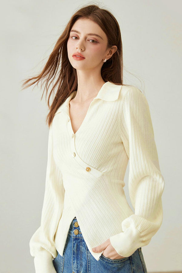 Irregular Polo Knit Sweater