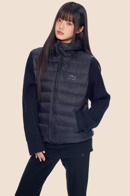 Rib-Knit Hooded Down Jacket