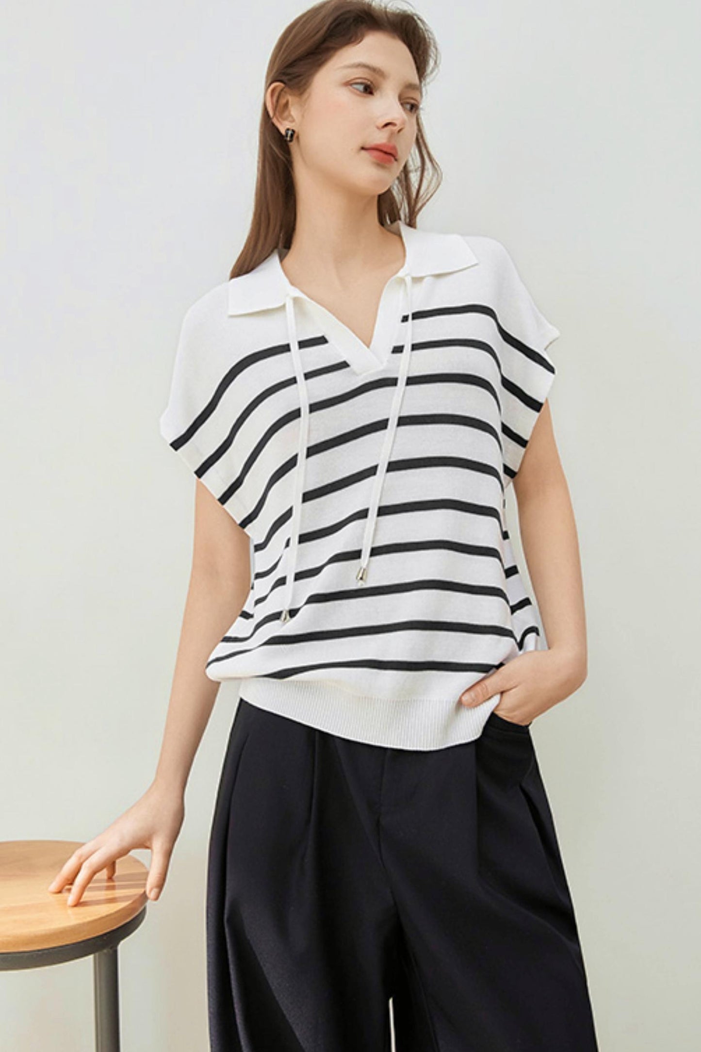 Striped Knit Polo Sweater