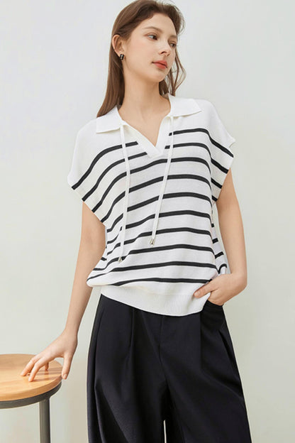 Striped Knit Polo Sweater