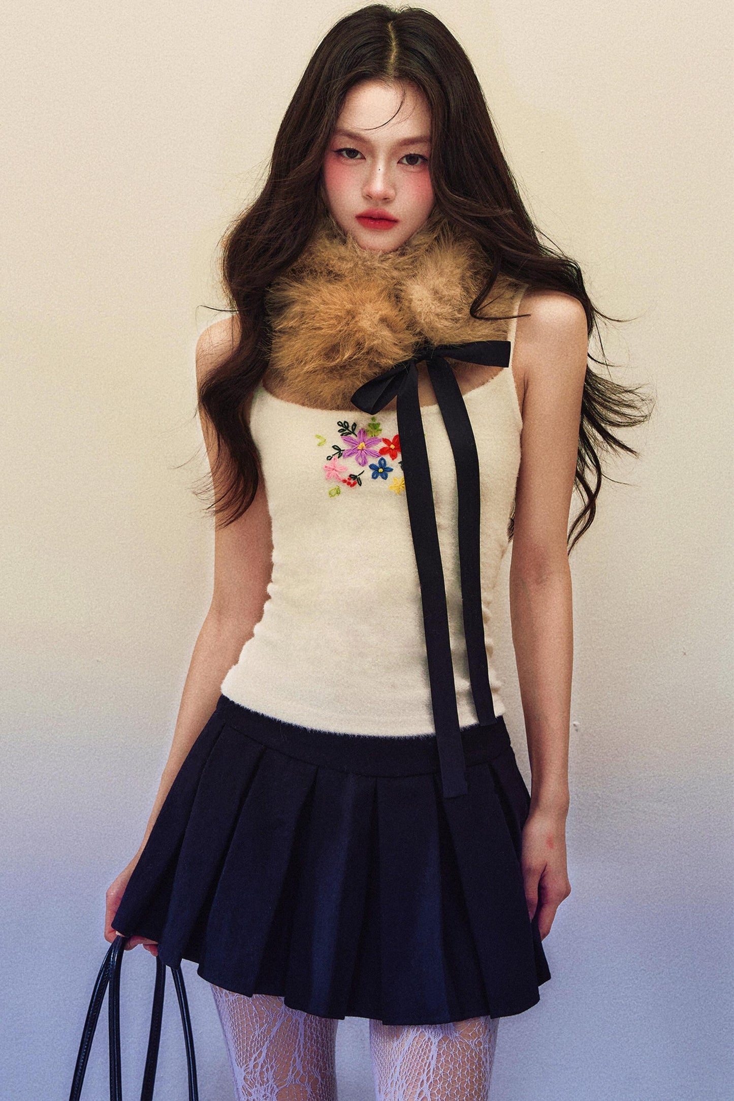 Black And White Twill Wool Skirt