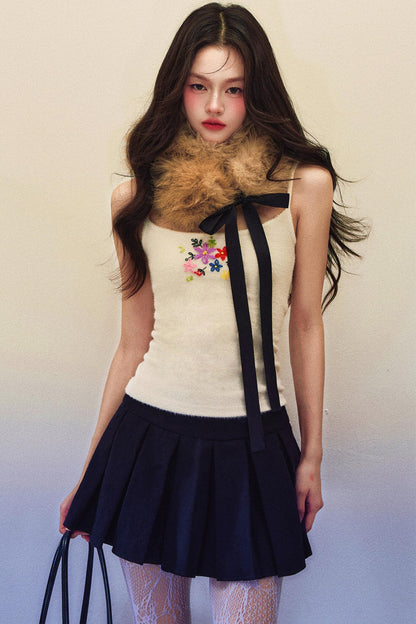 Black And White Twill Wool Skirt