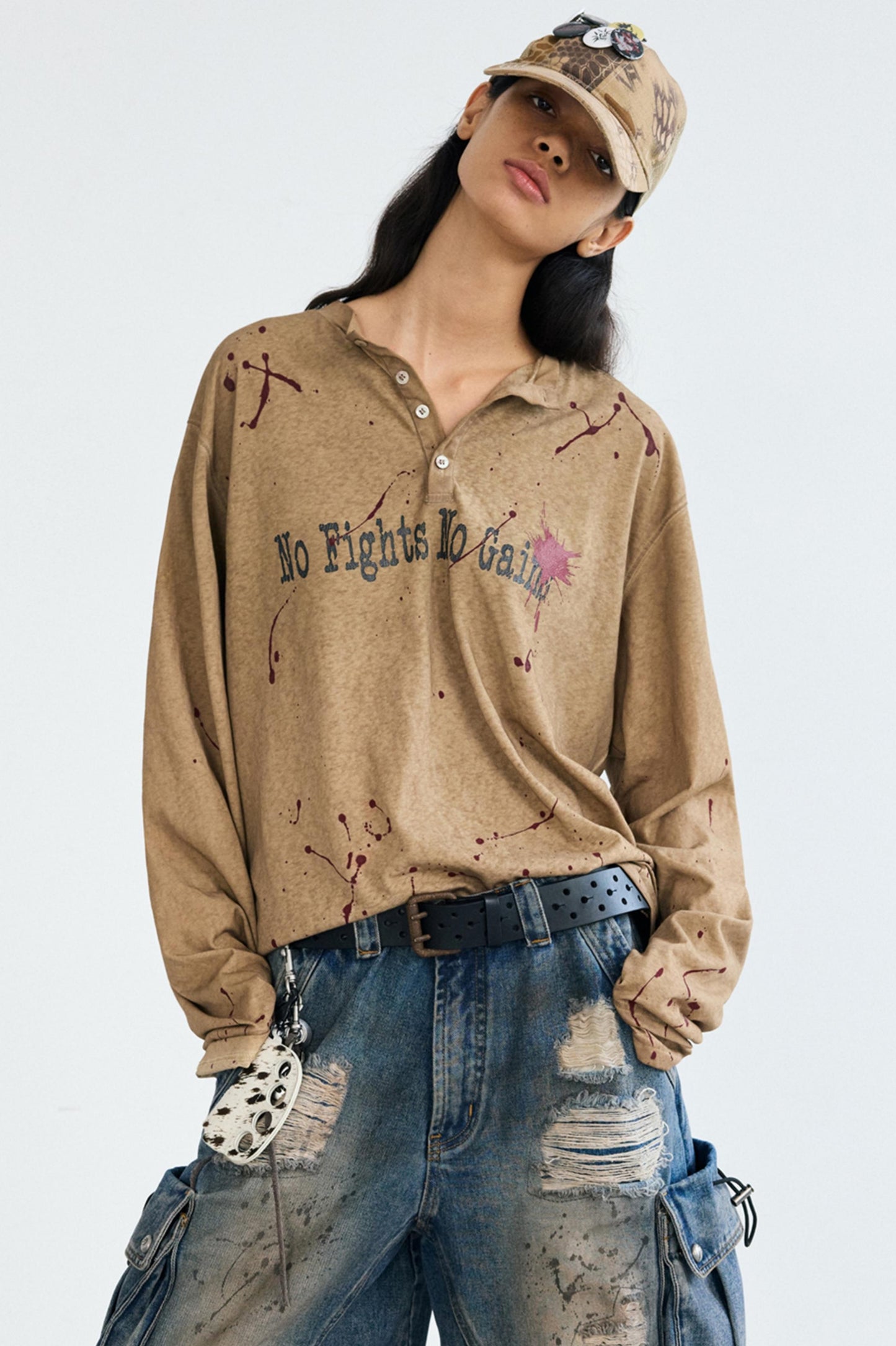 Vintage Splash Ink Henley Tee