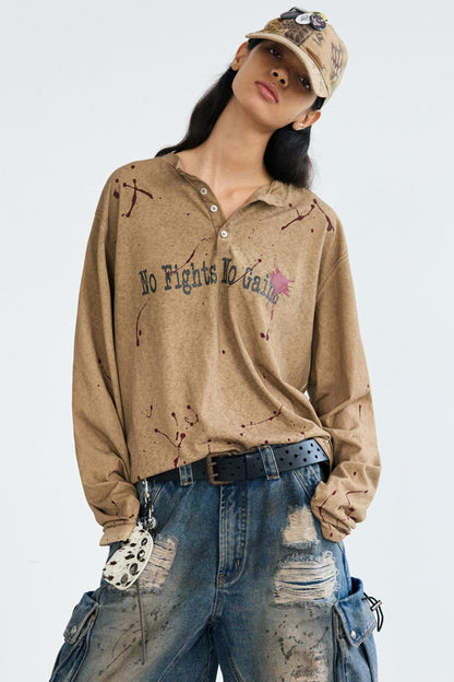 Vintage Splash Ink Henley Tee