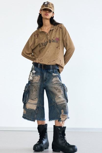 Vintage Splash Ink Henley Tee