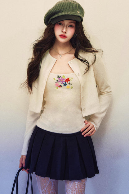 Black And White Twill Wool Skirt