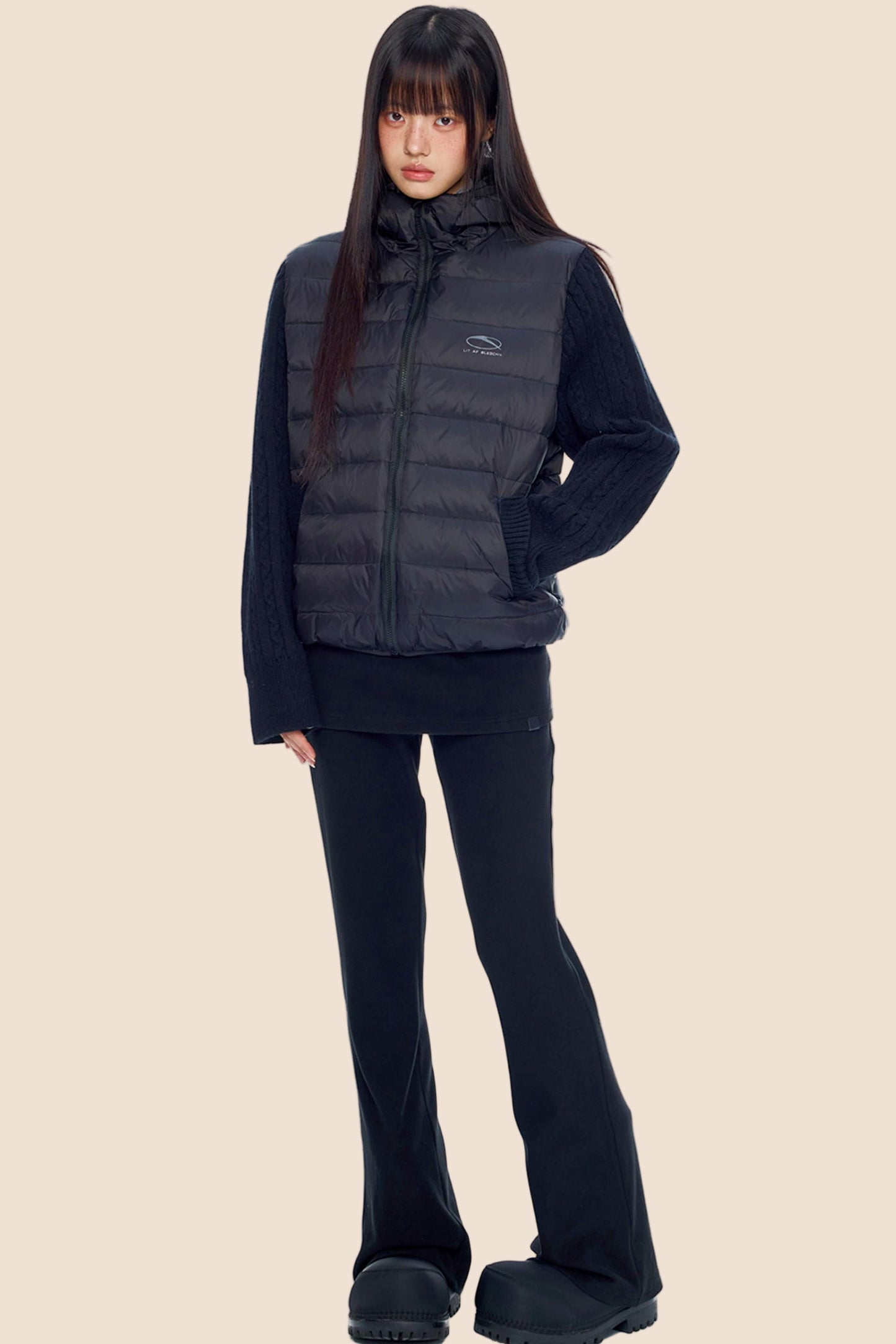 Rib-Knit Hooded Down Jacket