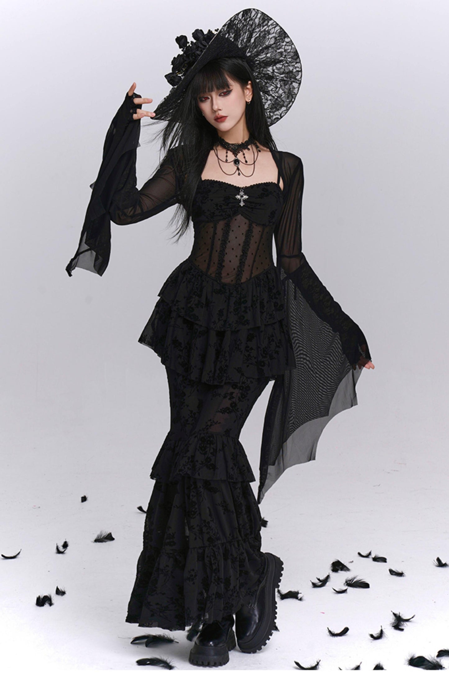 Gothic Black Mermaid Dress Set-Up
